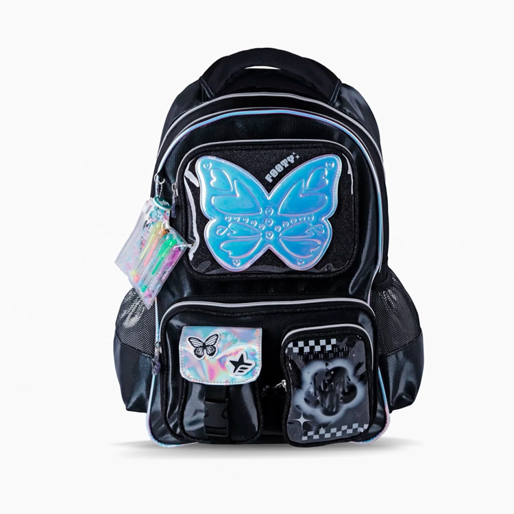 Mochila Escolar Footy 2026 Glow Fly Negra 18" Art.F26343